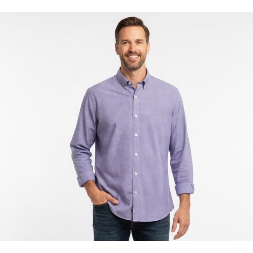 Chaps Performance Mens Stretch Button Down Shirt‎ Purple Check XL Tall